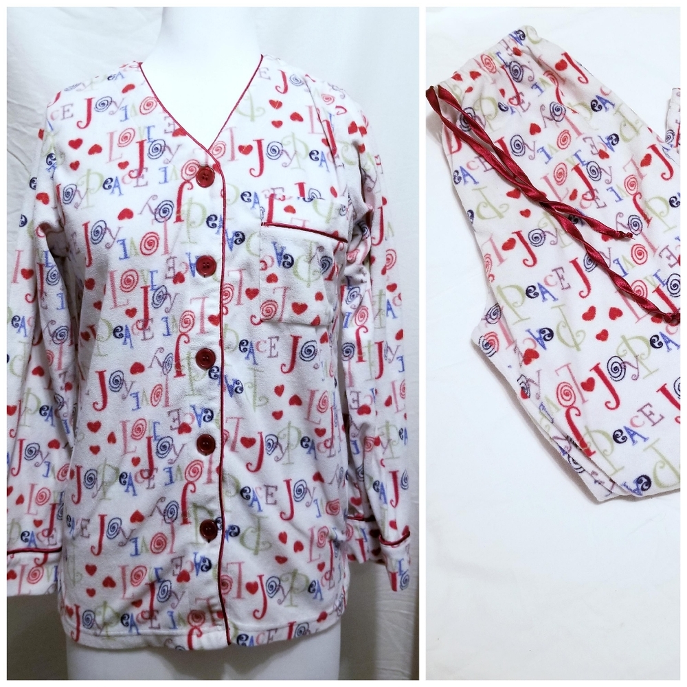 Delicates, Fleece Peace/Joy PJ Set, Sz XS